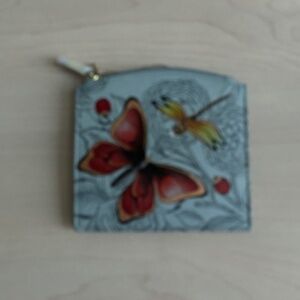 New Designer Anuschka Light Blue Genuine Leather RFID Zippered Wallet Pouch